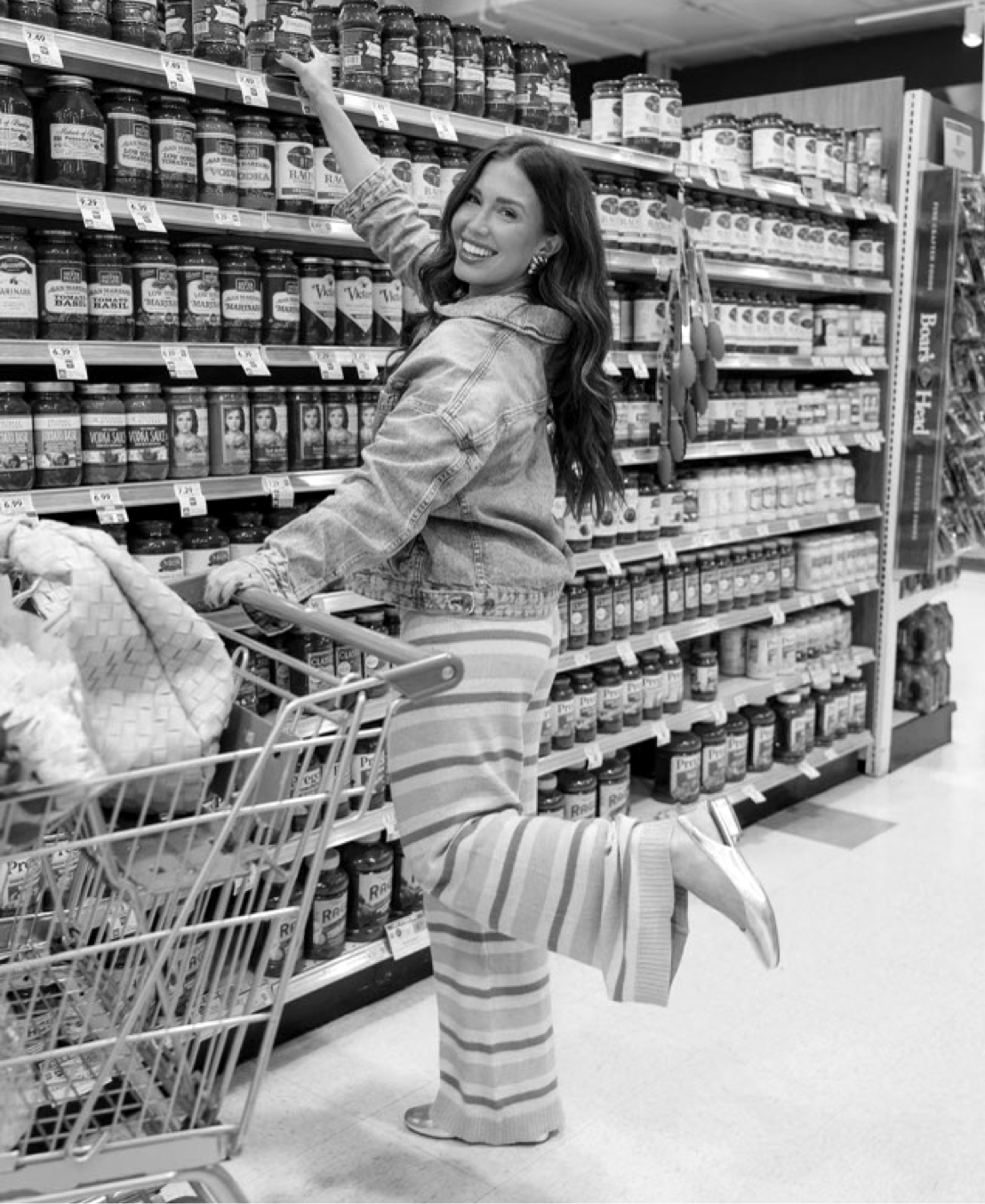 cecily bauchmann in the grocery store wearing the claire slingback flat