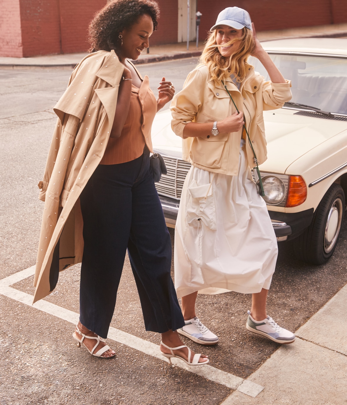 Two models wearing LifeStride shoes while crossing a street