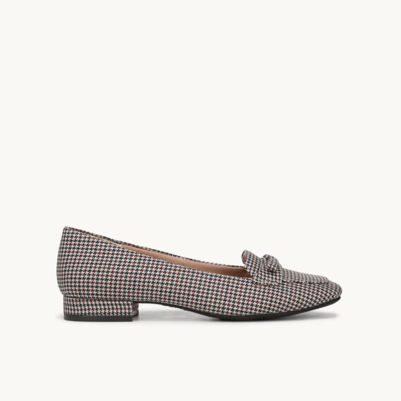 a black, red, and white houndstooth LifeStride flat shoe
