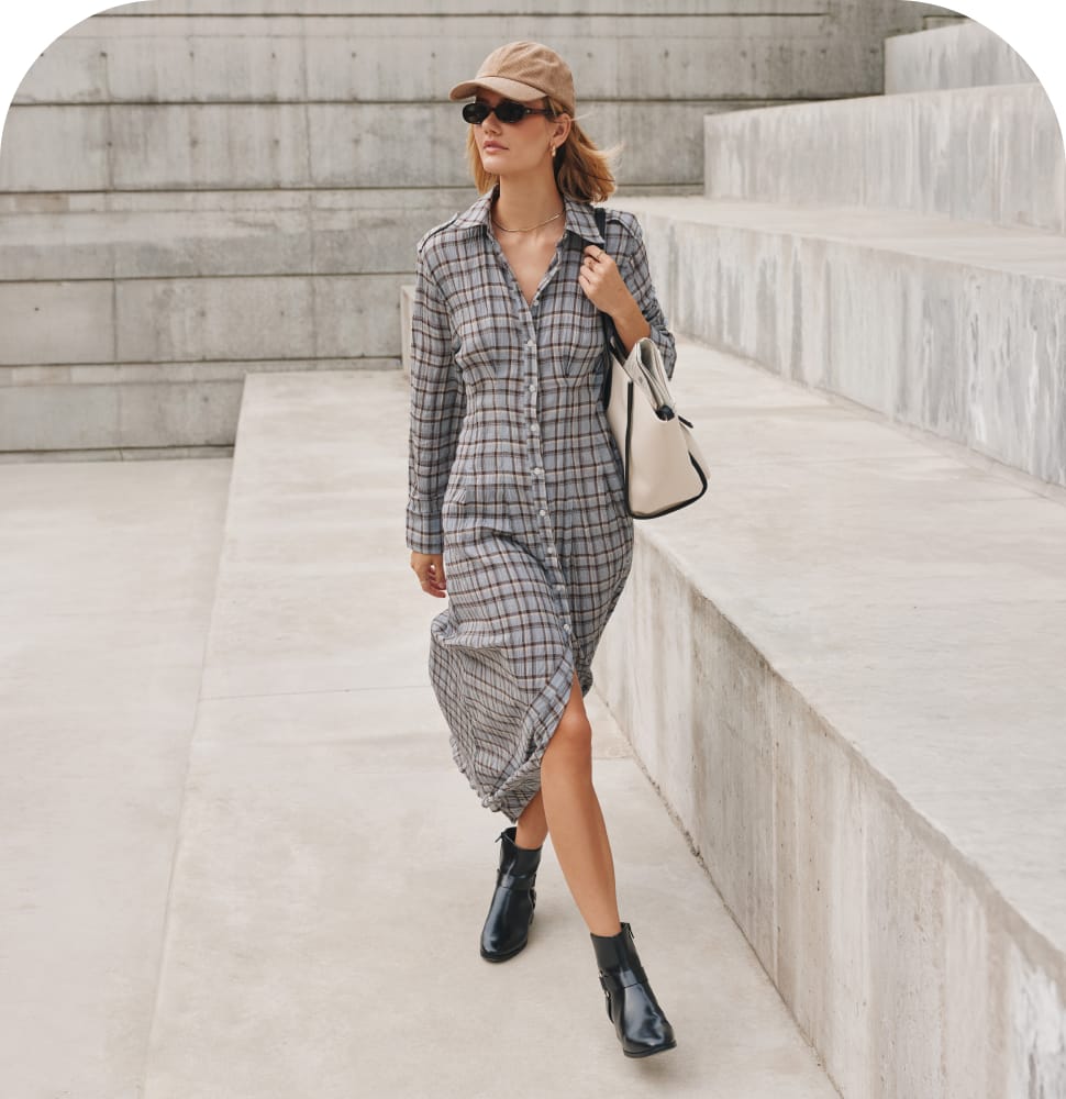 model wearing a casual outfit and Lifestride booties