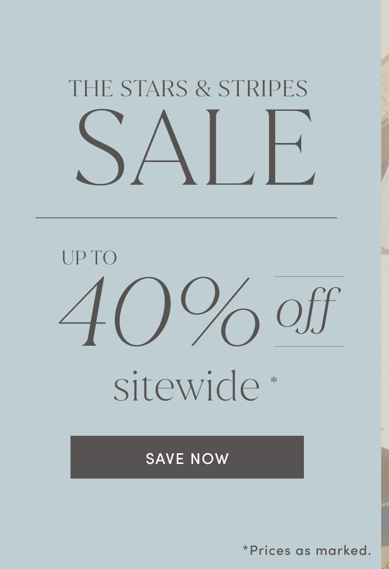 Blue banner with grey text highlighting LifeStride's Stars & Stripes Sale, up to 40% off sitewide, prices as marked. Click to shop now.