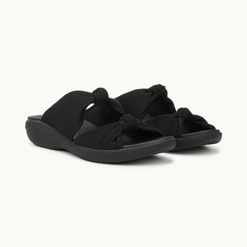 Bzees For LifeStride Shoes Caring Slide Sandal (Black Knit Fabric) 6.5 M