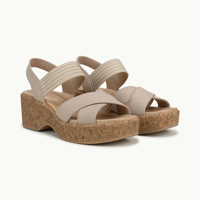 Bzees For LifeStride Shoes Verity Platform Sandal (Sand Castle Tan Denim Fabric) 10.0 M