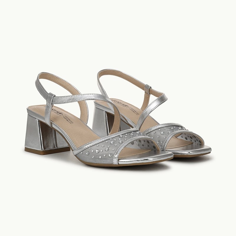 LifeStride Shoes Cheyenne Slingback Sandal (Silver Mesh/faux Leather) 9.5 M