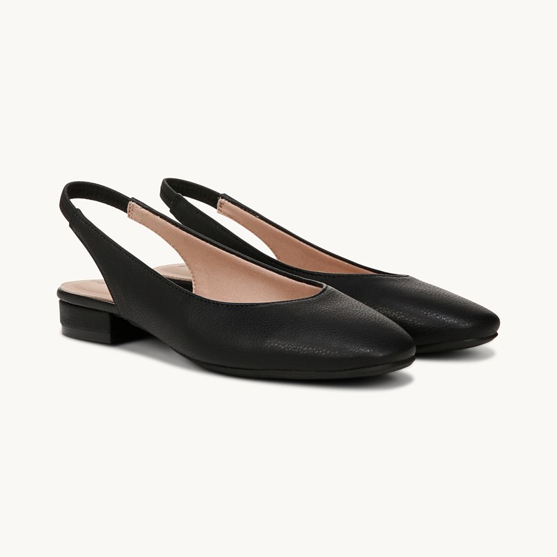 LifeStride Claire Slingback Flat Shoes (Black Faux Leather) 8.0 W