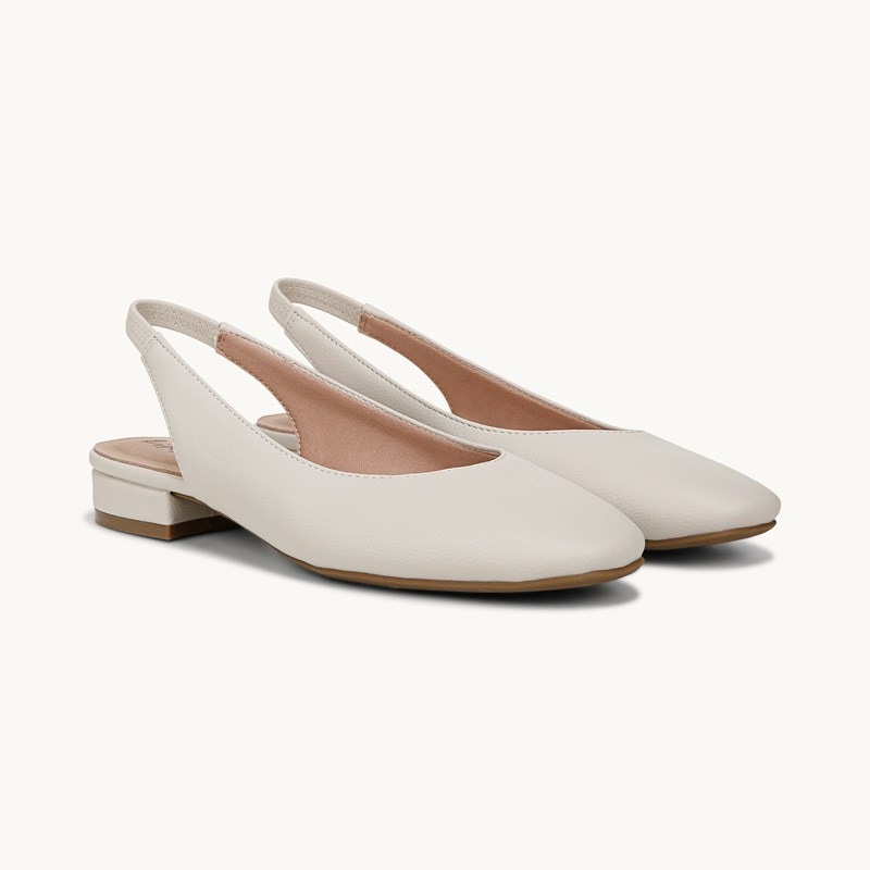 LifeStride Claire Slingback Flat Shoes (Bone White Faux Leather) 11.0 W