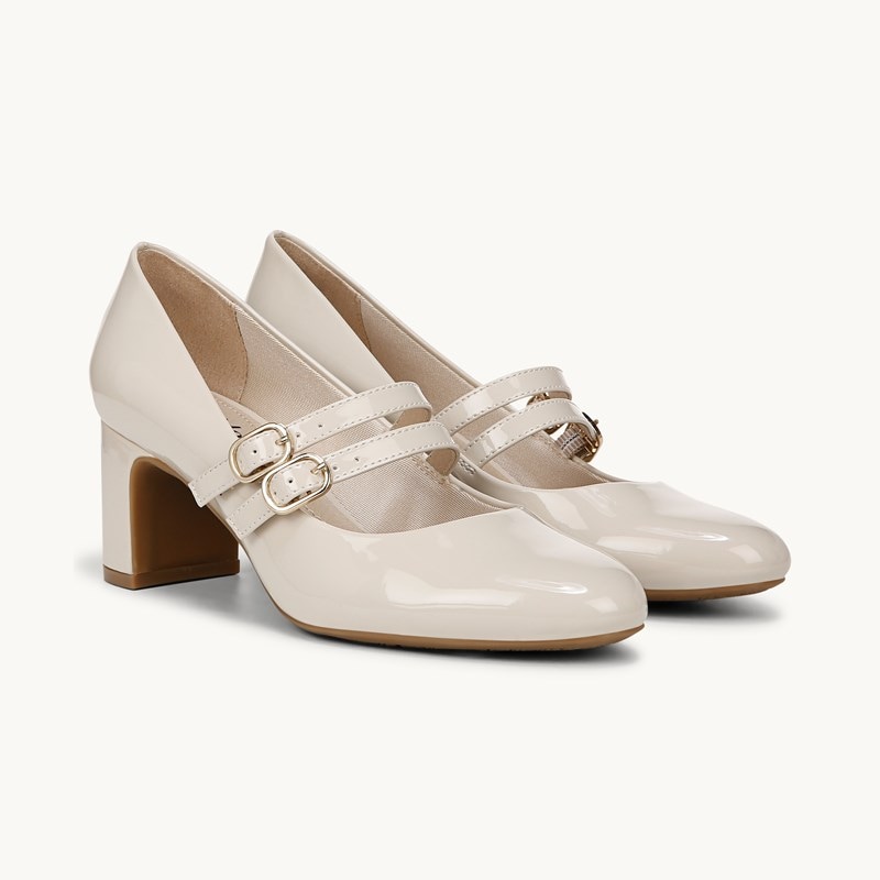 LifeStride True Block Heel Pump Shoes (Almond Milk Faux Leather) Fabric 6.5 W