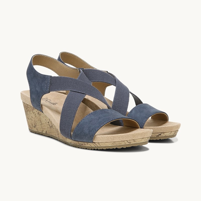 LifeStride Shoes Mexico Wedge Sandal (Navy Blue) Fabric 9.0 M