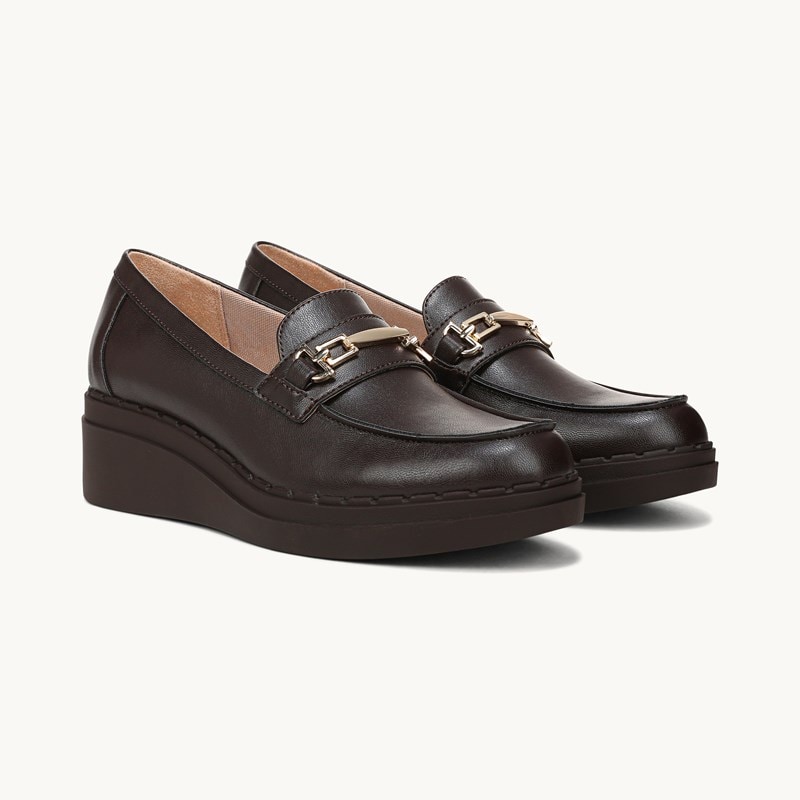 LifeStride Dolce Bit Wedge Loafer Shoes (Dark Chocolate Faux Leather) 9.5 M