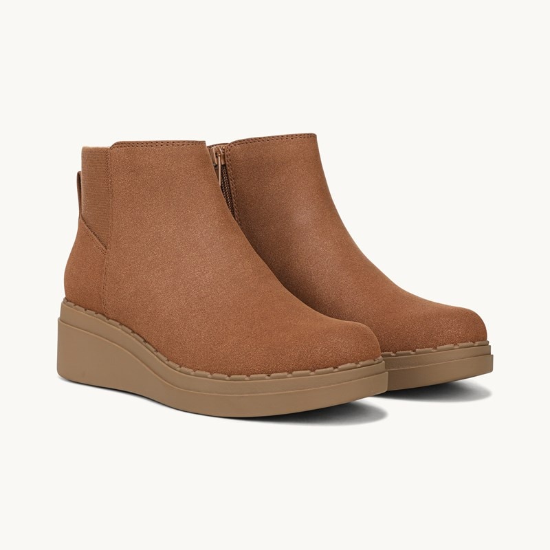 LifeStride Dubliner Wedge Bootie Ankle Boots (Tan Microsuede) 7.0 W