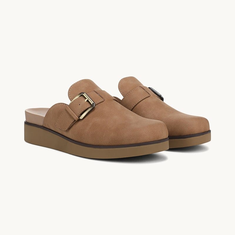 LifeStride Gillian Clog Shoes (Tan Faux Leather) Suede 7.5 W
