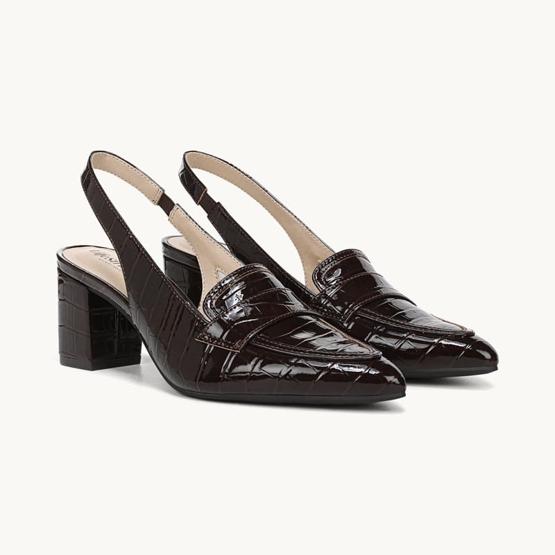 LifeStride Angel Slingback Pump Shoes (Dark Brown Croc Faux Leather) Fabric 9.0 M