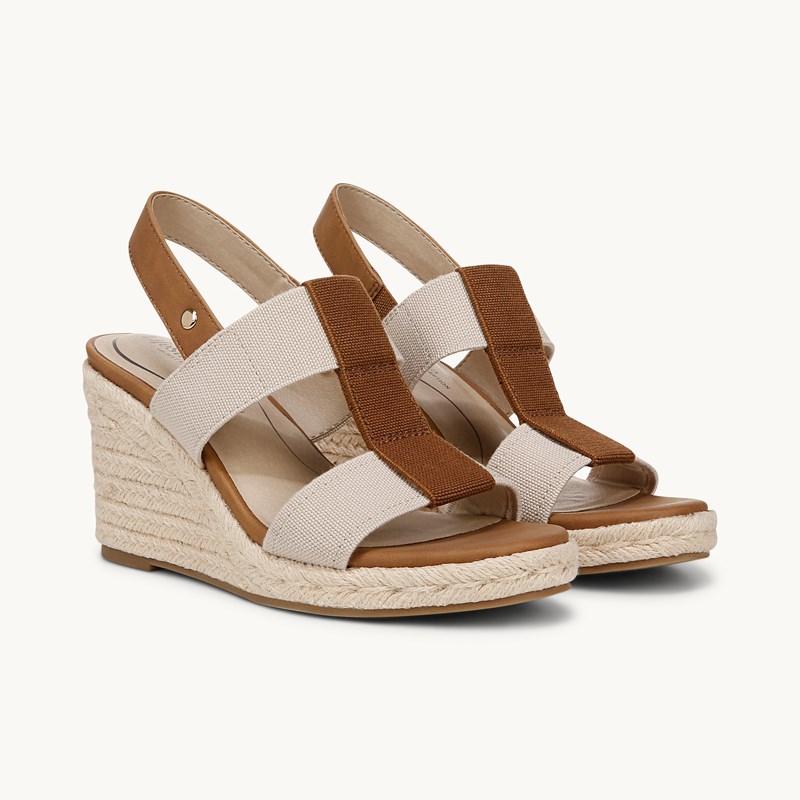 LifeStride Shoes Tallulah Espadrille Wedge Sandal (Tan Faux Leather) 8.5 W