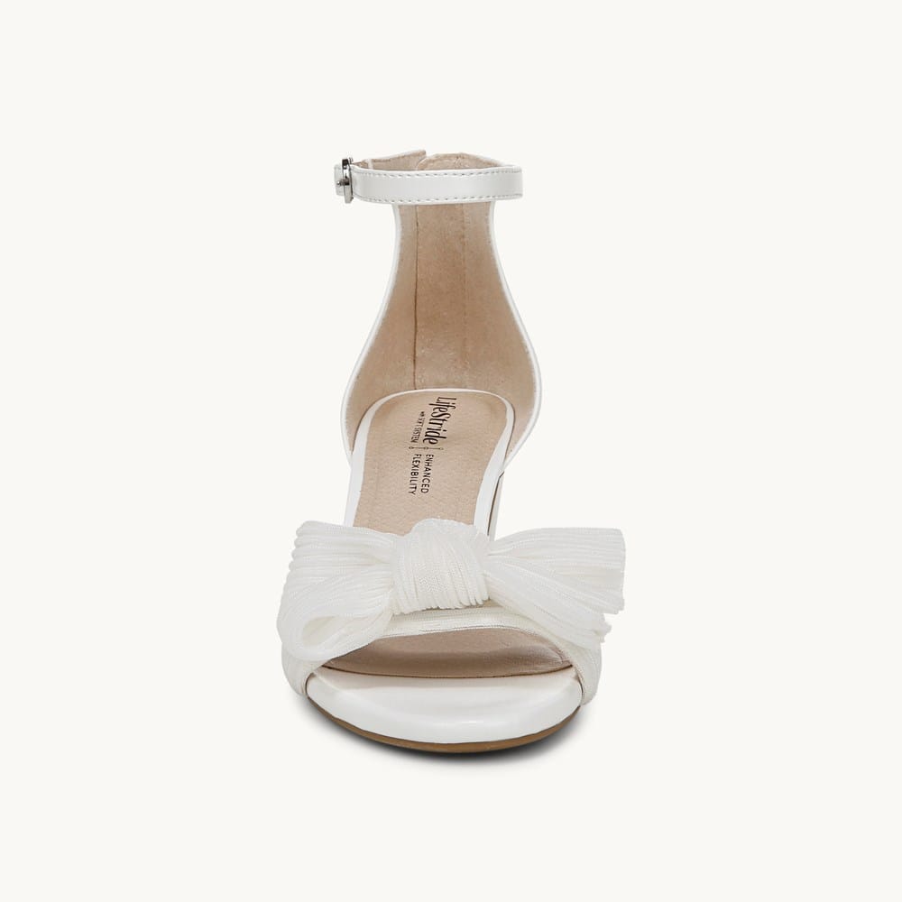 women's lulu mesh bow block heel dress sandals Satin Block Heel Sandal with Front Oversized Tulle Bow