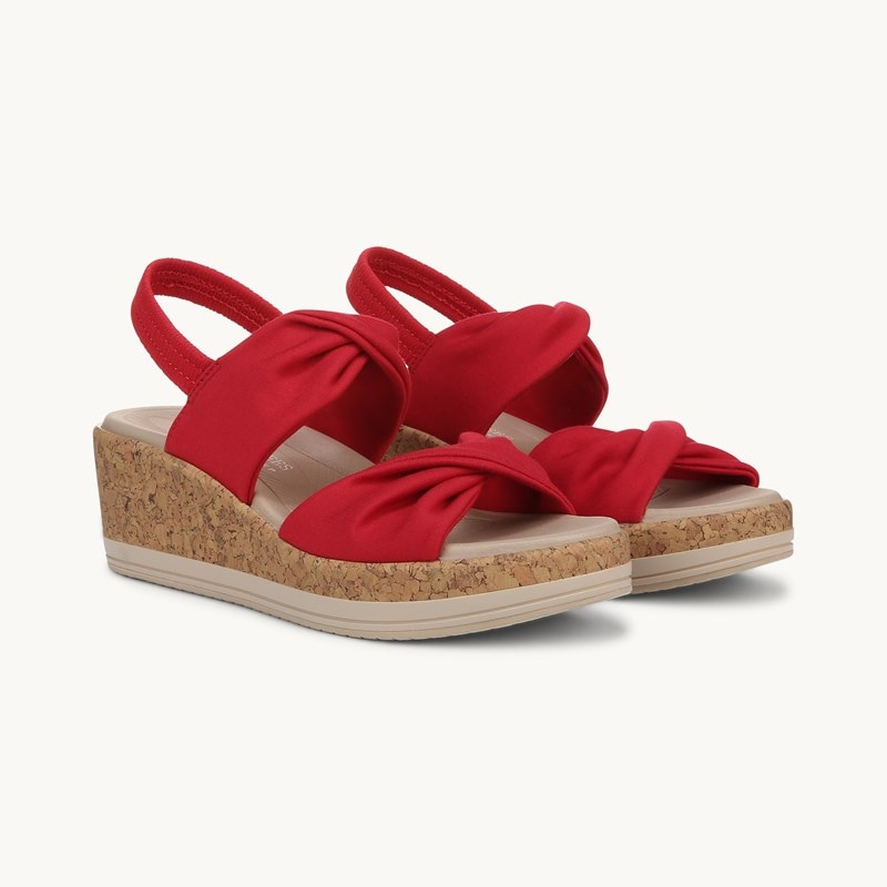 Bzees For LifeStride Shoes Riley Slingback Wedge Sandal (Fire Red Linen Fabric) 9.5 W