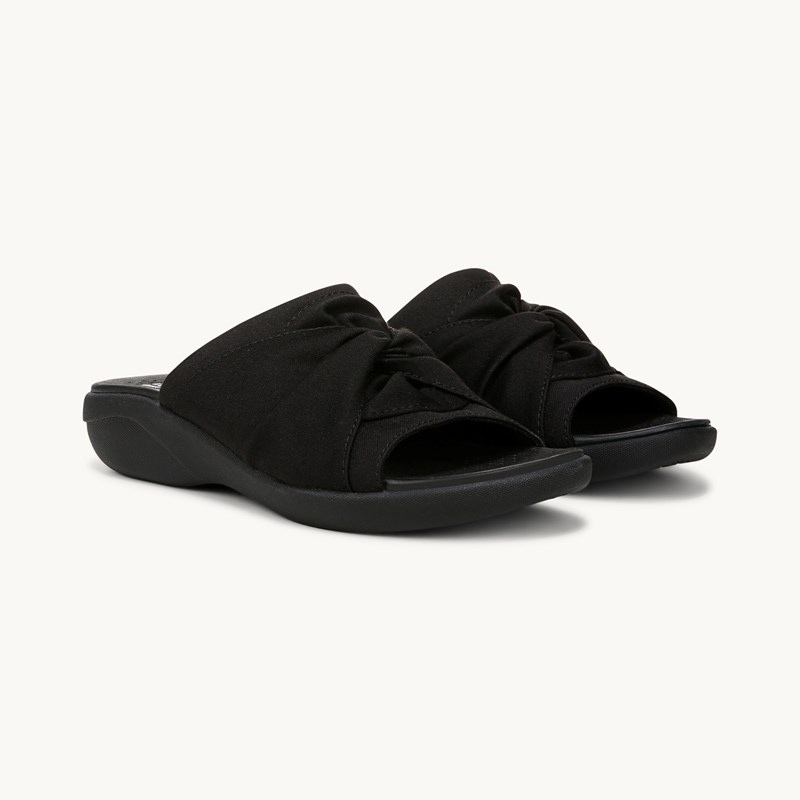 Bzees For LifeStride Shoes Cherish Slide Sandal (Black Stretch Fabric) 6.0 M