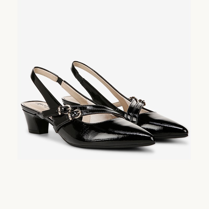LifeStride Monique Slingback Shoes (Black Faux Leather) 8.5 W