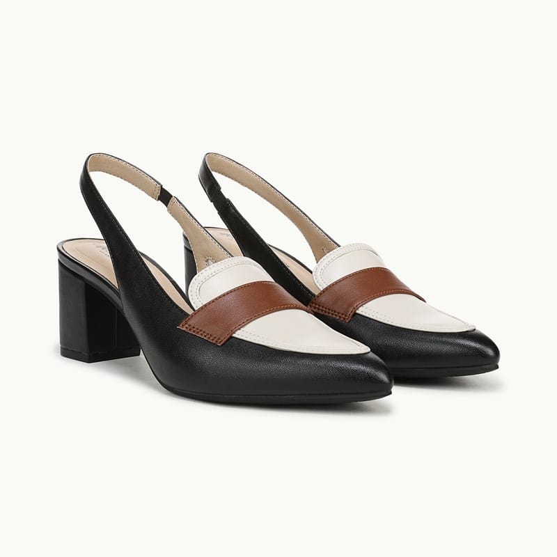 LifeStride Angel Slingback Pump Shoes (Black/bone Multi Faux Leather) Fabric 6.5 W