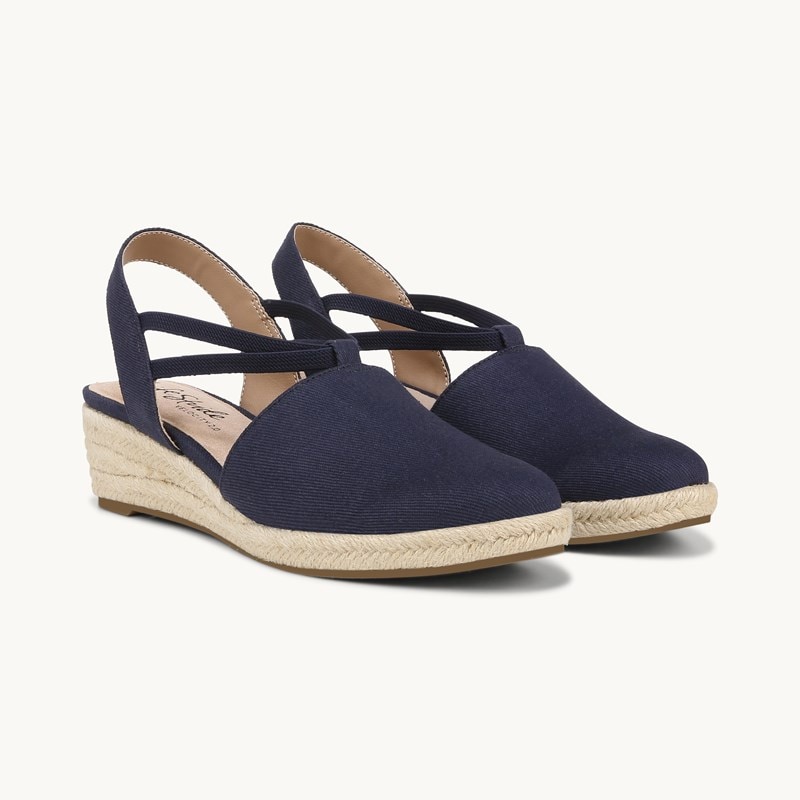 LifeStride Shoes Katrina 2 Espradrille Wedge Sandals (Navy Fabric) 10.0 W