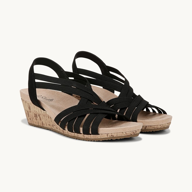 LifeStride Shoes Mallory Wedge Sandal (Black Fabric) 9.5 M