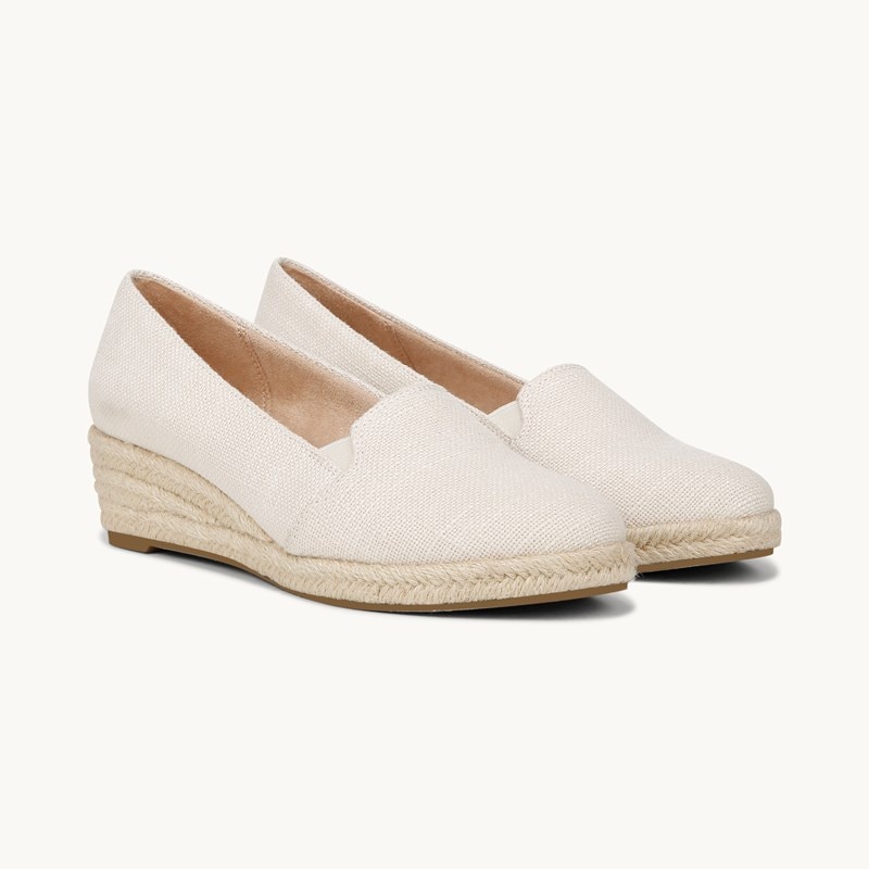 LifeStride Shoes Kamilla Wedge Slip On Sandals (Cream Fabric) 7.0 W