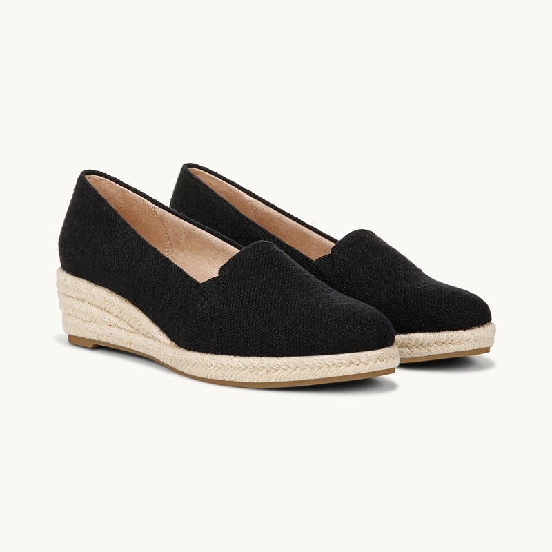 LifeStride Shoes Kamilla Wedge Slip On Sandals (Black Fabric) 11.0 M