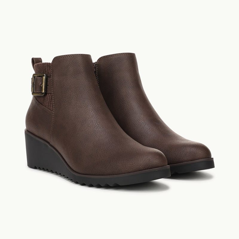 LifeStride Zayne Ankle Bootie Boots (Dark Brown Faux Leather) 9.0 M
