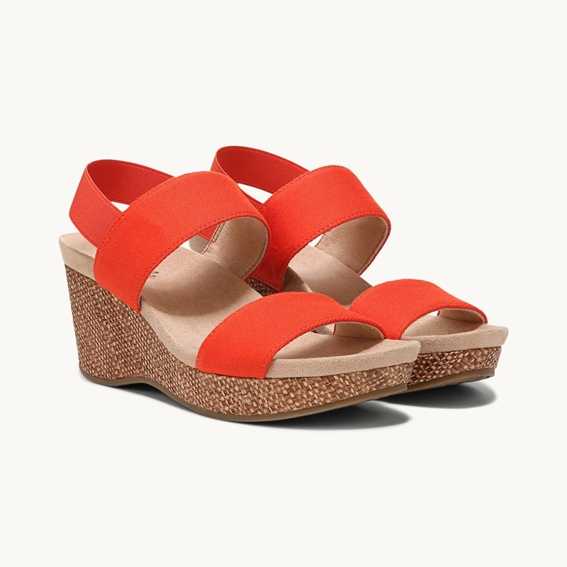 LifeStride Shoes Delta Wedge Sandal (Tropical Orange Fabric) 8.0 W