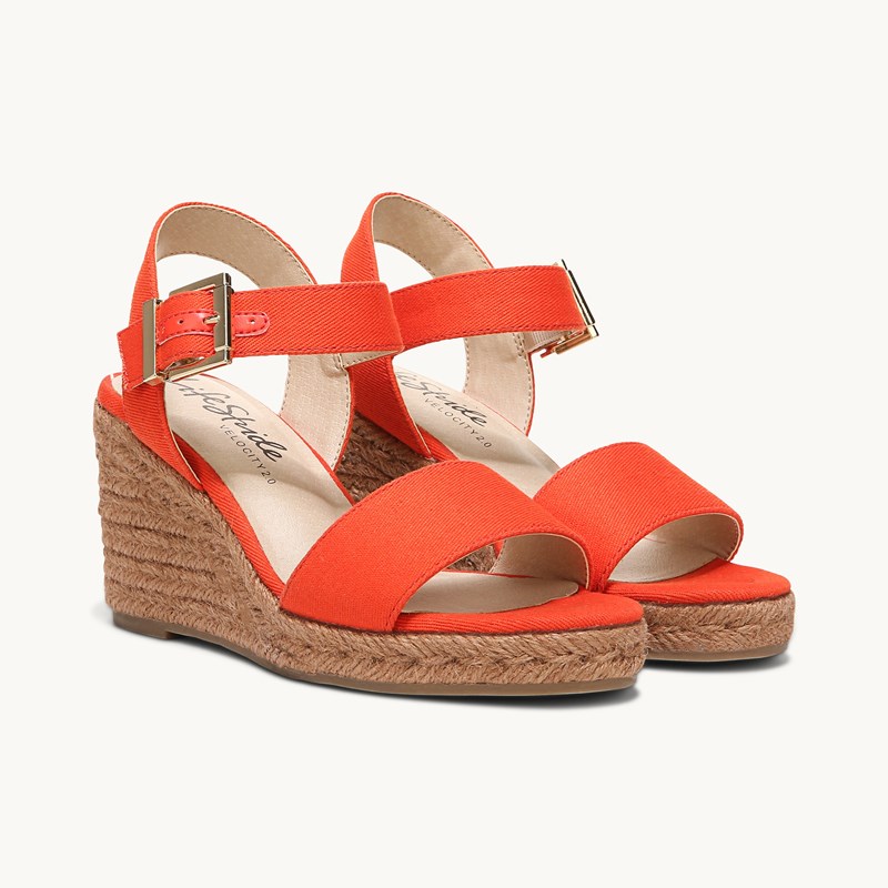 LifeStride Shoes Tango 2 Wedge Sandal (Tropical Orange Fabric) Leather 11.0 W