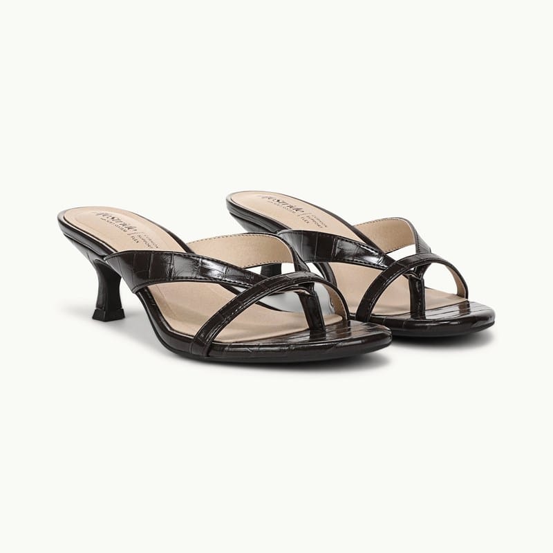 LifeStride Shoes Navine Thong Sandal (Dark Brown Croco Faux Leather) 9.0 W