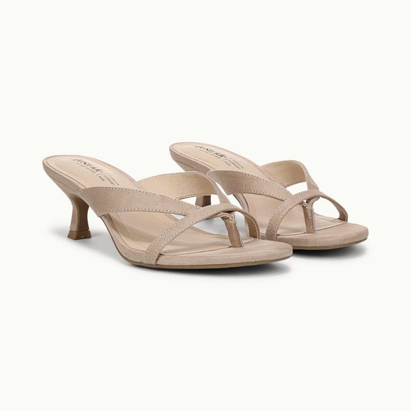 LifeStride Shoes Navine Thong Sandal (Dover Light Tan Microsuede) Leather 9.5 W