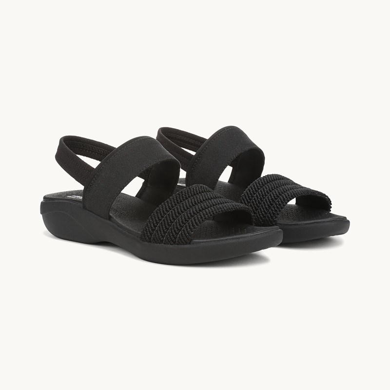 Bzees For LifeStride Shoes Cali Strappy Sandal (Black Fabric) 6.0 W