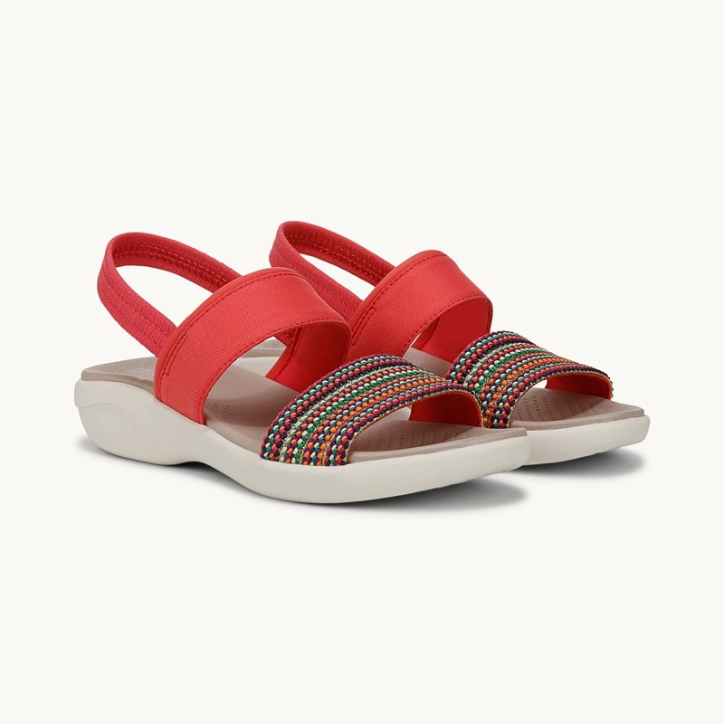 Bzees For LifeStride Shoes Cali Strappy Sandal (Coral Beach Multi Fabric) 9.0 W