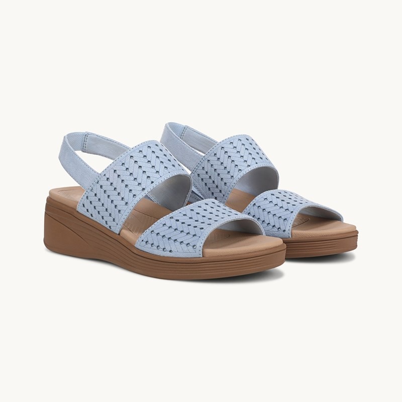 Bzees For LifeStride Shoes Festive Slingback Wedge Sandal (Skyway Blue Stretch Fabric) 10.0 M