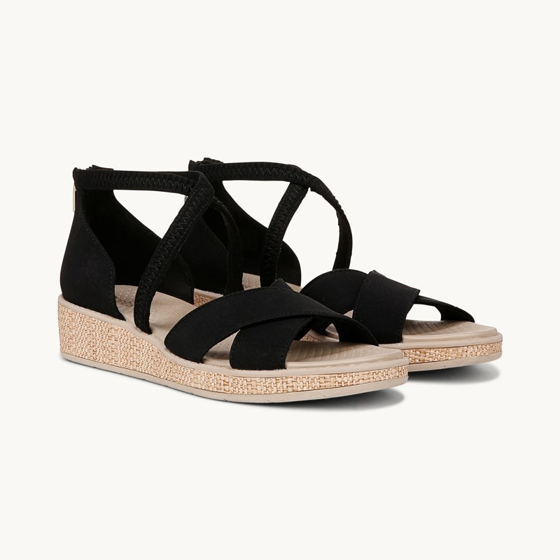 Bzees Bali Sand Wedge Sandal (Black Fabric) 10.0 W