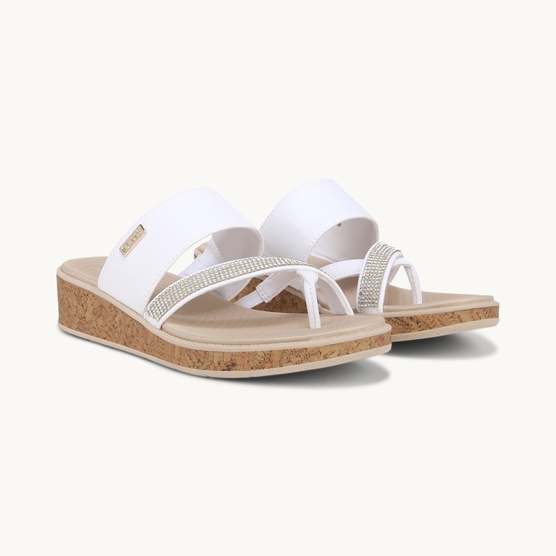 Bzees For LifeStride Shoes Bora Bright Wedge Thong Sandal (White Faux Leather) Fabric 9.5 M