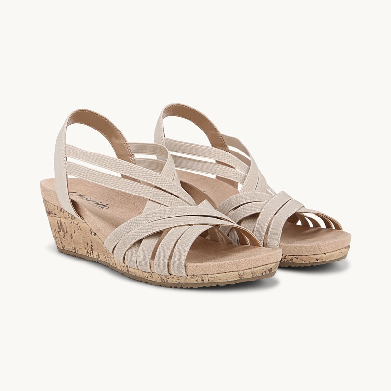 LifeStride Shoes Mallory Wedge Sandal (Almond Milk Fabric) 5.0 M