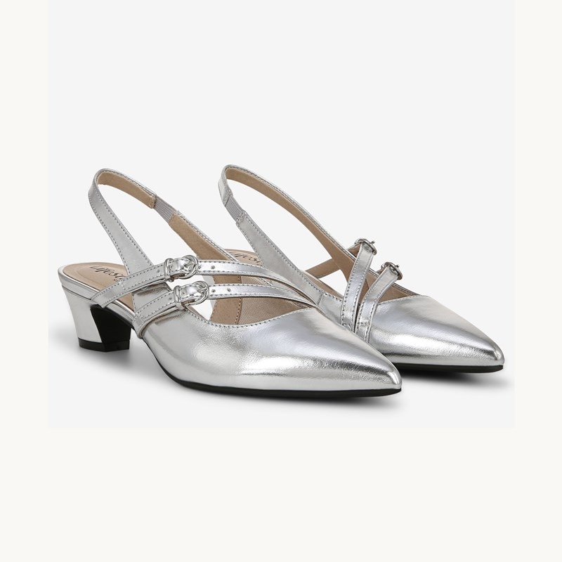 LifeStride Monique Slingback Shoes (Silver Faux Leather) 7.5 M