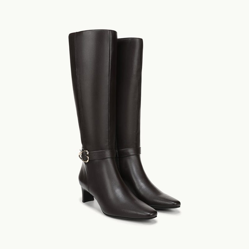 LifeStride Women's Faris Zip Wide Calf Tall Snip Toe Boots - Dark Chocolate Faux Leather