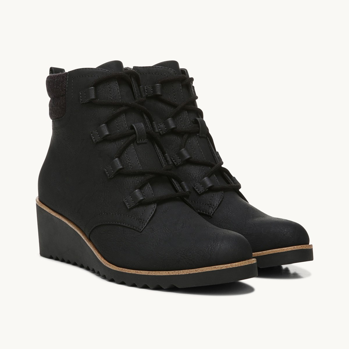 Black Wedge Ankle Boots With Laces