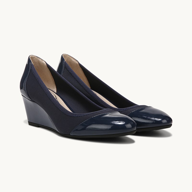 LifeStride Juliana Stretch Wedge Shoes (Navy Stretch) Fabric 10.0 M