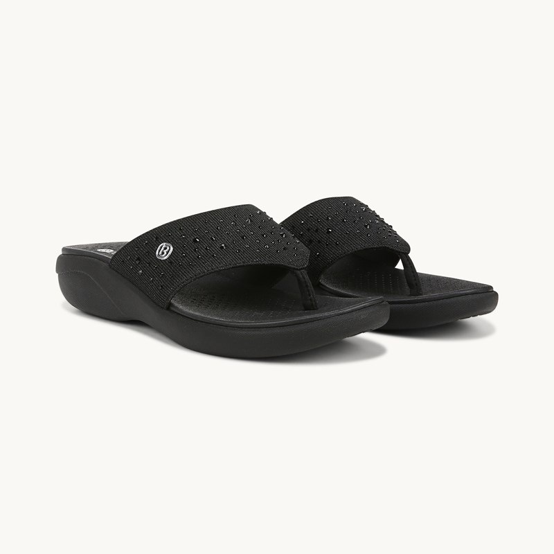 Bzees Cruise Bright Wedge Thong Sandal (Black Fabric) 5.0 M