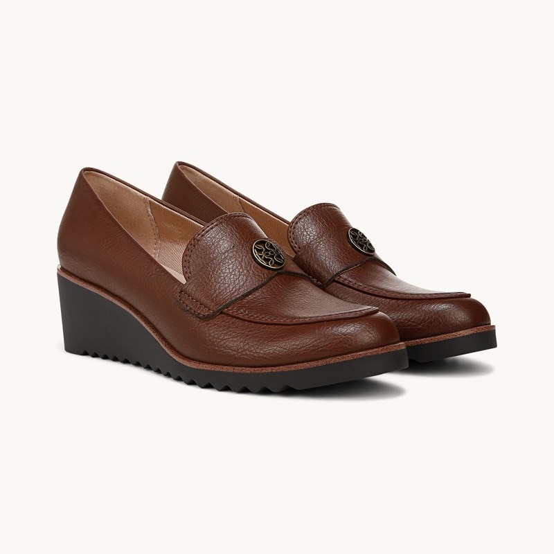 LifeStride Zed Wedge Loafer Shoes (Dark Tan Faux Leather) 11.0 W