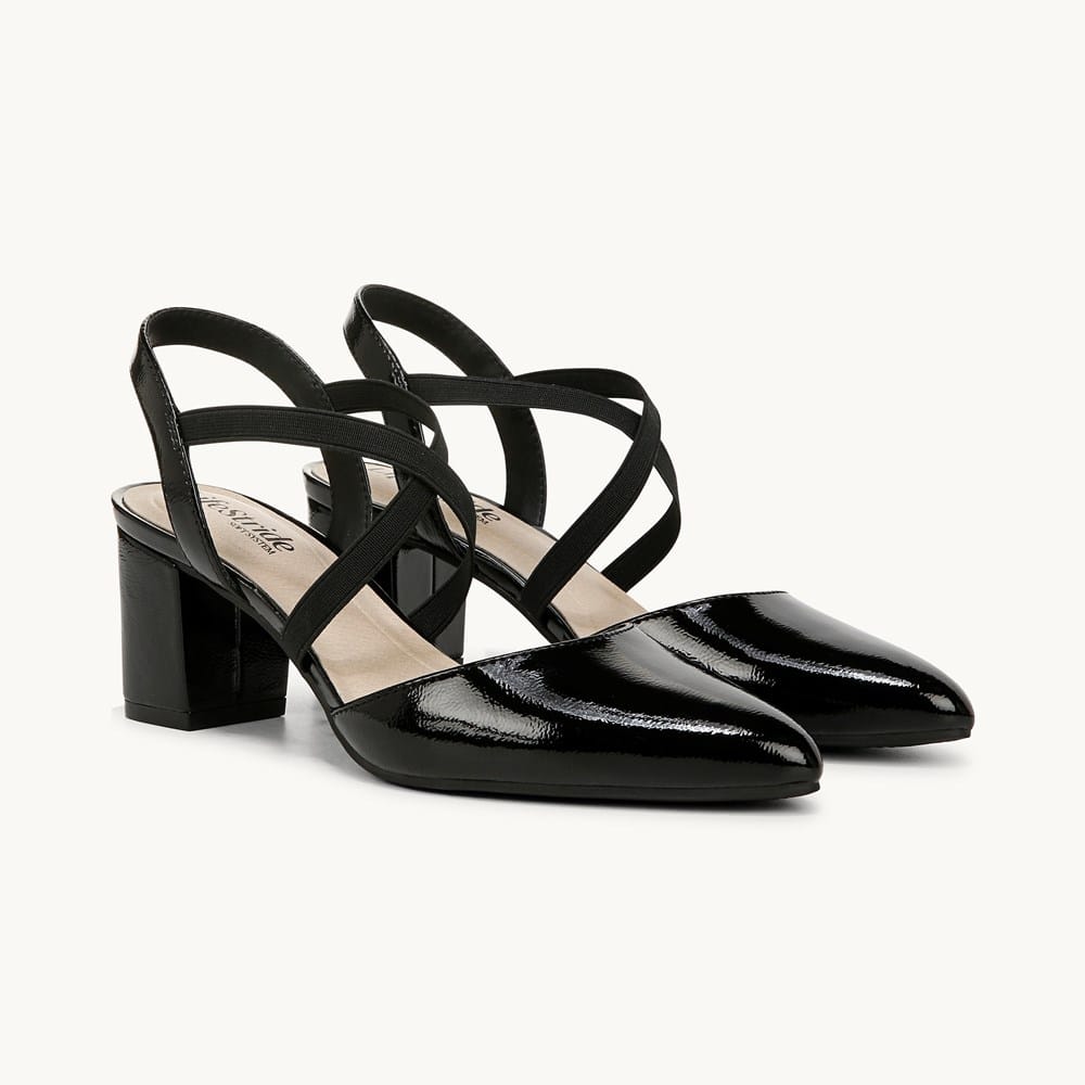 LifeStride April Women's Slingback Pumps, Size: 7.5 Wide, Black Patent