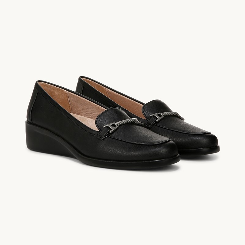 LifeStride Jovial Bit Wedge Loafer Shoes (Black Faux Leather) 6.5 M