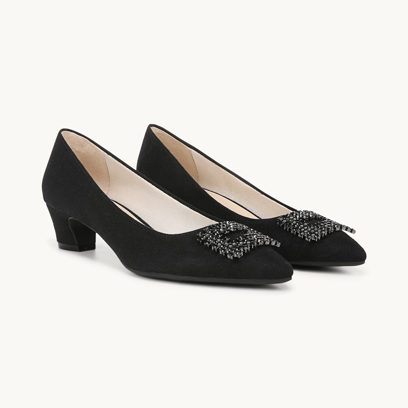 LifeStride Minx Bling Pump Shoes (Black Microsuede) 6.5 W