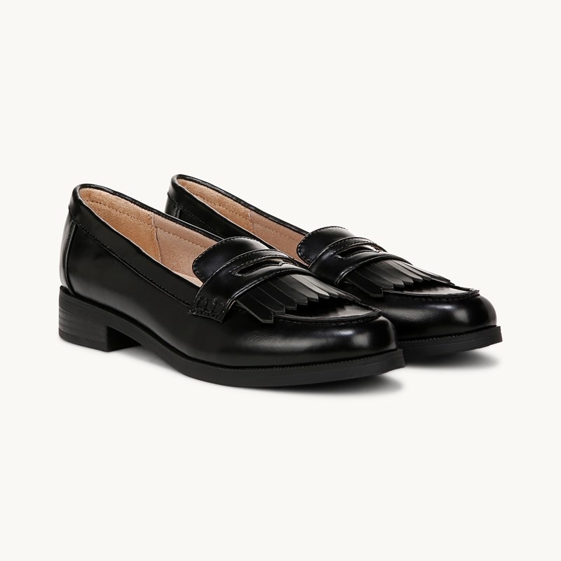 LifeStride Santana Loafer Shoes (Black Faux Leather) 9.0 W