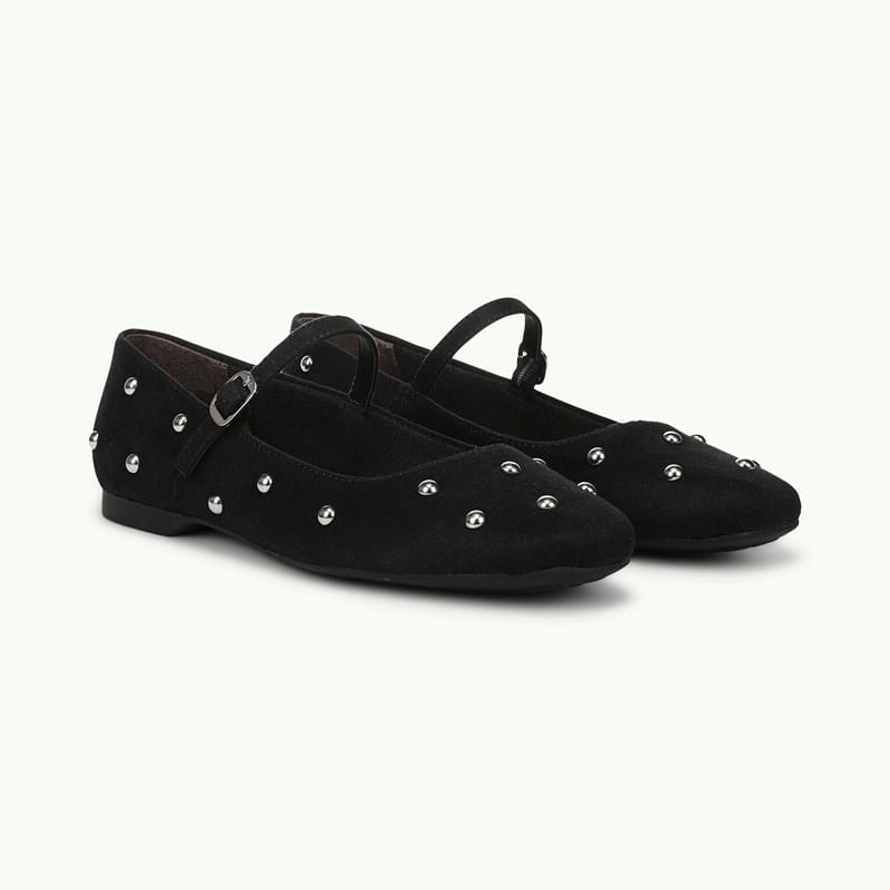 LifeStride Women's Beloved Stud Buckle Mary Jane Flats - Black Microsuede