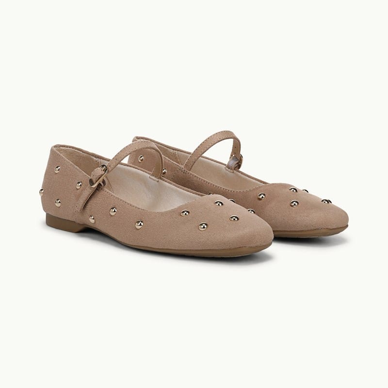 LifeStride Women's Beloved Stud Buckle Mary Jane Flats - French Taupe Microsuede