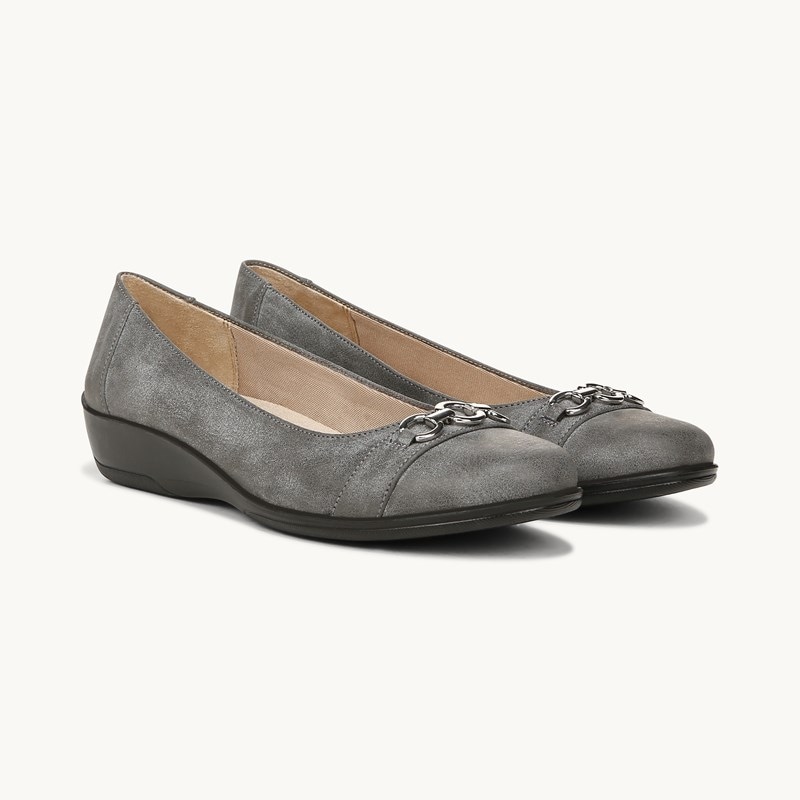 LifeStride Ideal Flat Shoes (Charcoal Faux Leather) 5.0 M